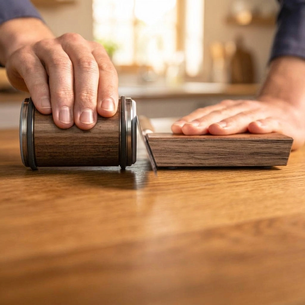 Affûtage d’un couteau avec un aiguiseur à rouleau Immagine